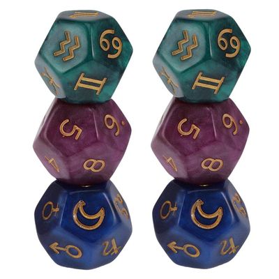 6 Pieces of Multi-Sided Acrylic Pearl Astrological Dice for Constellation Divination Accessory