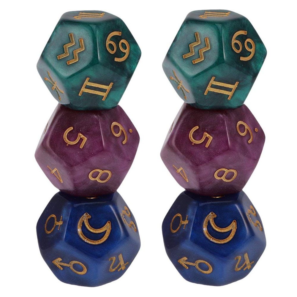 6 Pieces of Multi-Sided Acrylic Pearl Astrological Dice for Constellation Divination Accessory