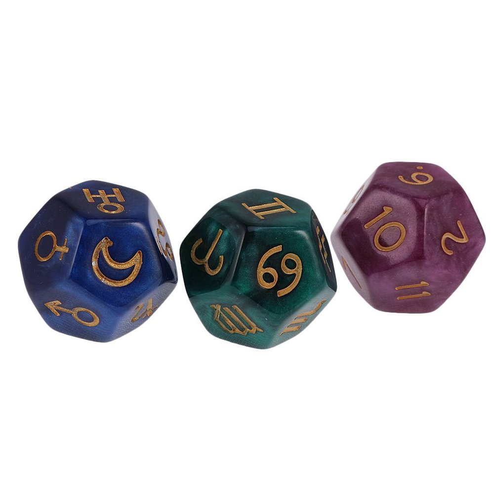3 Pieces of Pearl 12-Sided Astrology Dice for Constellation Divination Toys