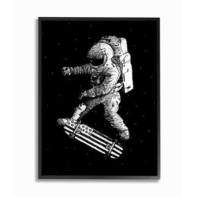 Stupell Industries Space Skateboard Skating Astronaut USA Flag Board, Designed by Robert Farkas Wall Art, 16 x 20, Black Framed