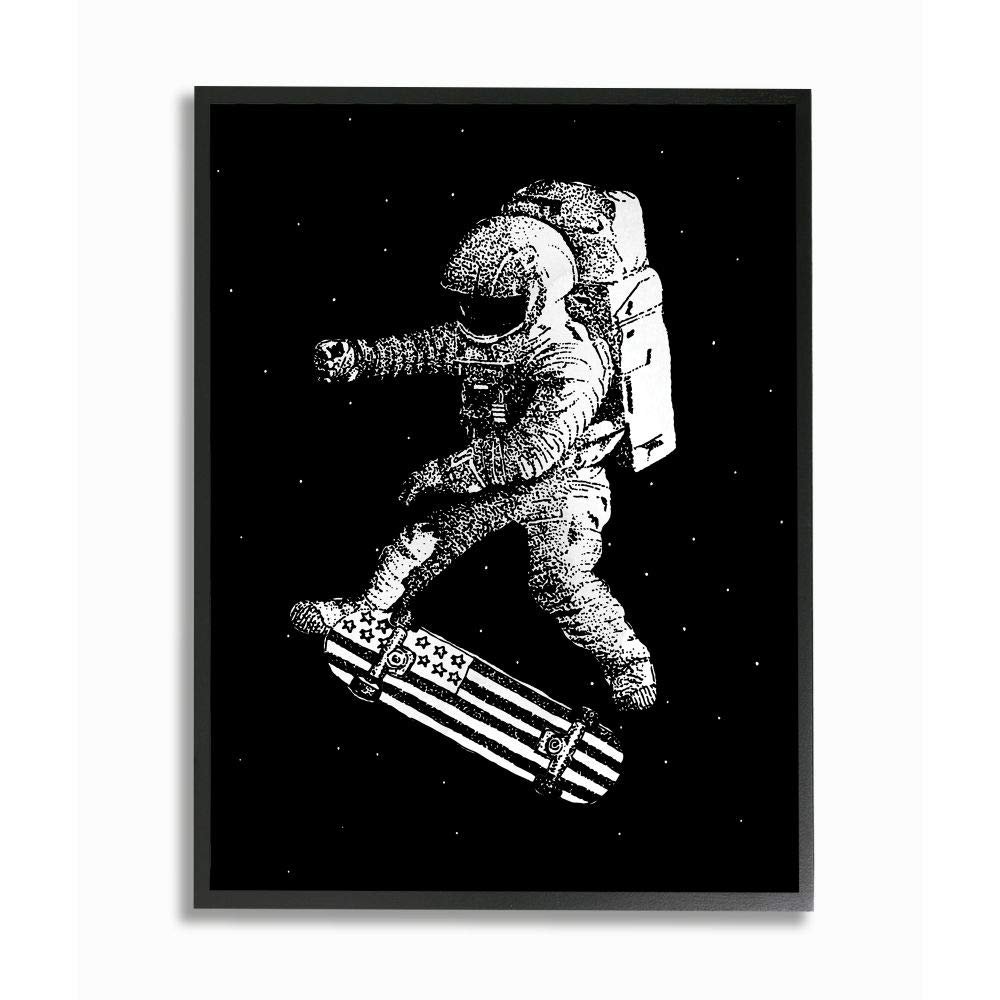 Stupell Industries Space Skateboard Skating Astronaut USA Flag Board, Designed by Robert Farkas Wall Art, 16 x 20, Black Framed