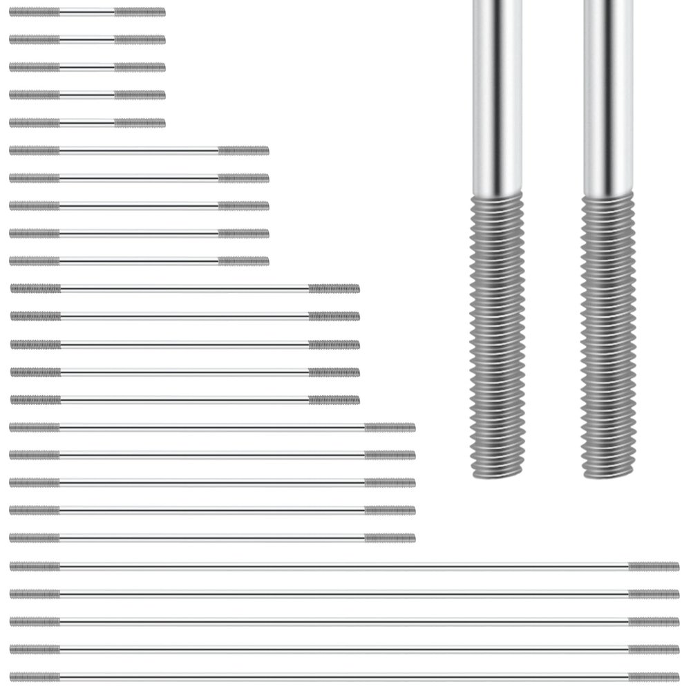 Rustark 25 Pcs M3 304 Stainless Steel Pushrod Connector Set Double End Threaded Rod for DIY RC Car, Boat, Car, Airplane, Helicopter Model(45mm, 75mm, 100mm, 120mm,200mm)