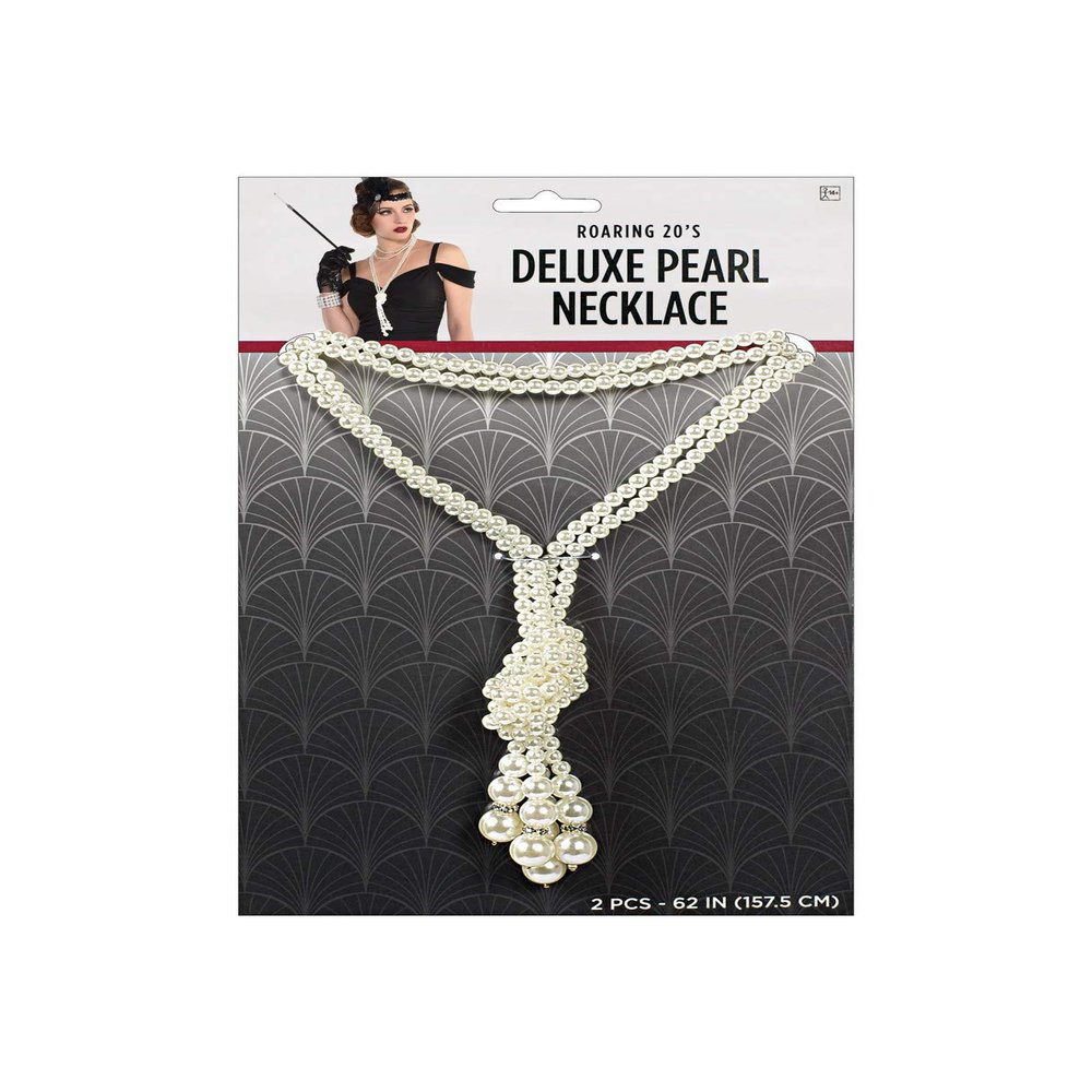 Amscan White Deluxe 1920's Pearl Necklace (62 Inch) 1 Piece - Elegant & Timeless Fashion Accessory, Perfect for Gatsby-Themed Parties & Special Occasions