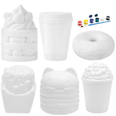 LovesTown Squeeze Toys, 6 PCS Food Paintable Squishies Make Your Own squishies DIY Painting Kit for Girls and Boys Christmas Gift Birthday Holiday Favor Craft
