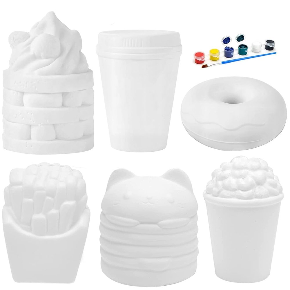 LovesTown Squeeze Toys, 6 PCS Food Paintable Squishies Make Your Own squishies DIY Painting Kit for Girls and Boys Christmas Gift Birthday Holiday Favor Craft
