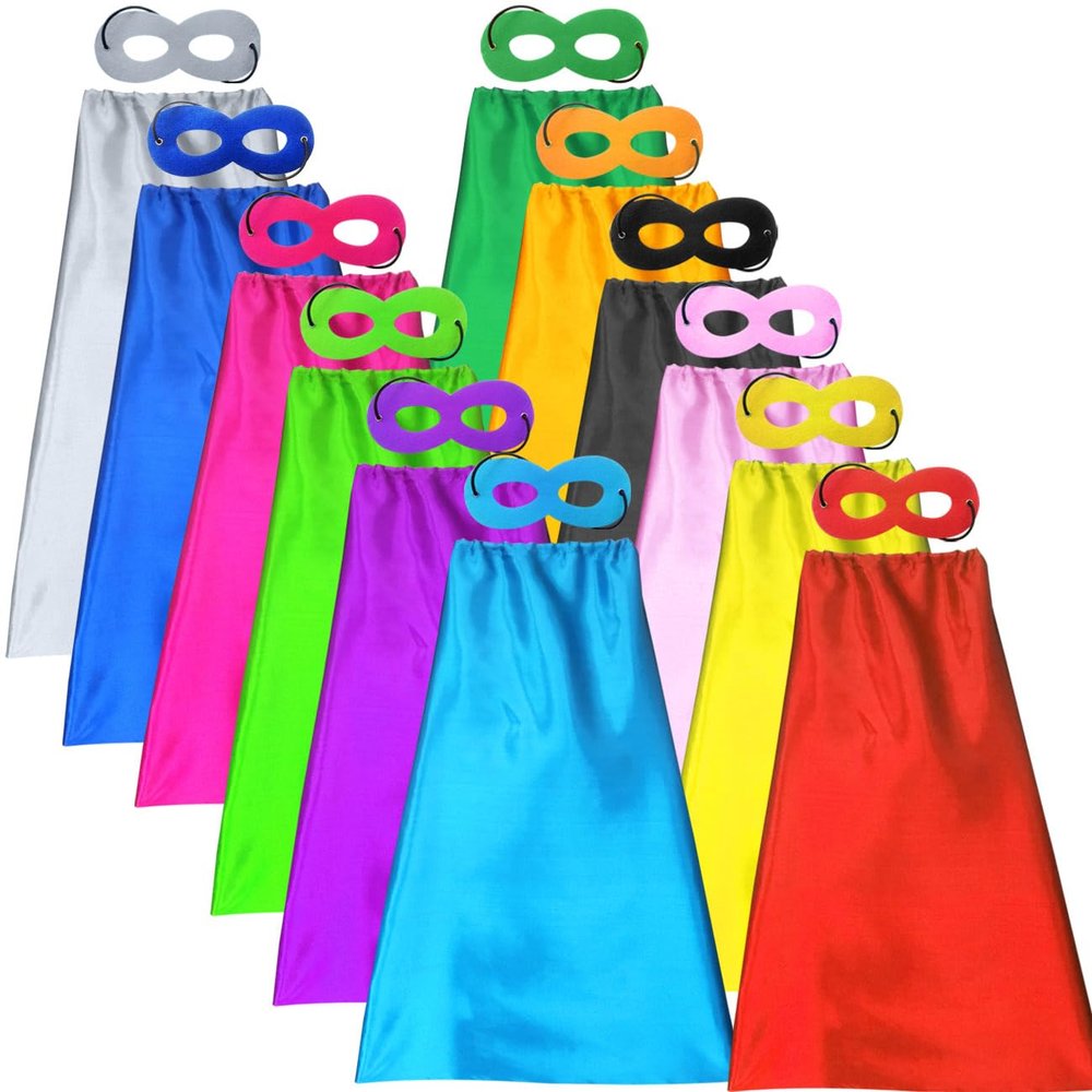 ADJOY Kids Superhero Capes and Masks Birthday Party Dress Up Capes Costume - Mixed Colors (12)