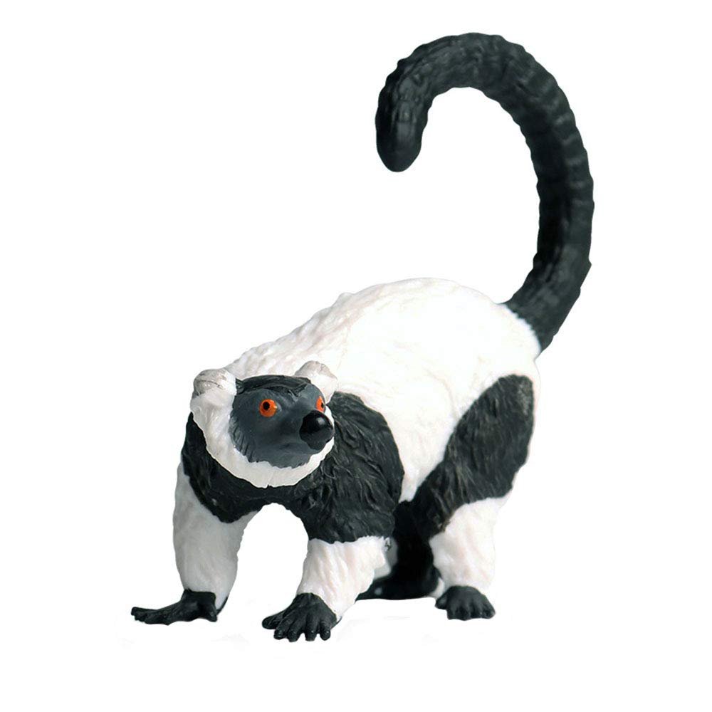 JOKFEICE Realistic Animal Figures Ruffed Lemur Figurines, Science Project, Cake Topper, Early Educational Toys Birthday for Toddlers Kids Age 3 4 5