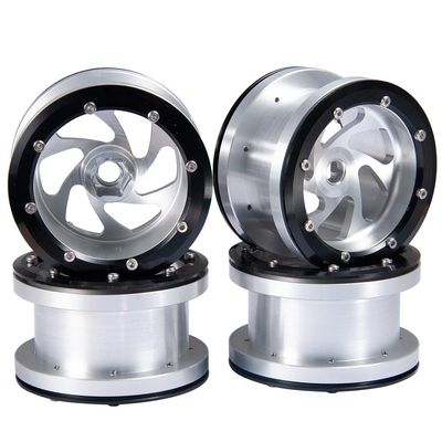 2.2'' Alloy Beadlock Wheel Rims for Axial Wraith SCX10 4WD D90 1/10 RC Car (Silver-Black)