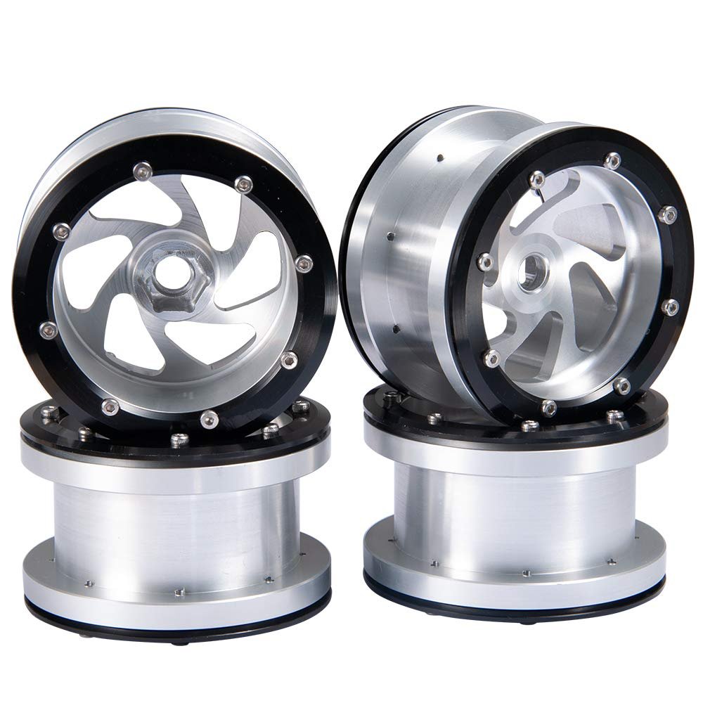 2.2'' Alloy Beadlock Wheel Rims for Axial Wraith SCX10 4WD D90 1/10 RC Car (Silver-Black)
