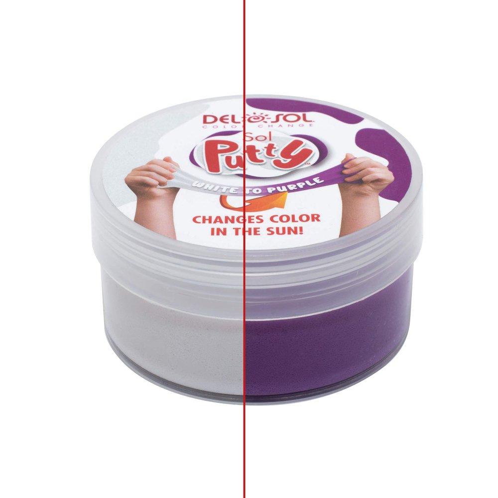 Del Sol Color-Changing Putty - Sol Putty - Changes Color from White to Purple in The Sun - Nontoxic, All-Organic Formula, Stain-Free, Water Soluble - 58 Grams/2.05oz