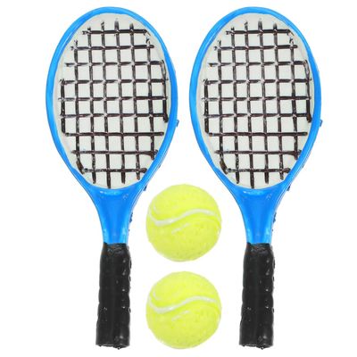 1:12 Scale Miniature Tennis Racket & Ball Set (4PCS) Realistic Dollhouse Accessories, Resin Racket with Felt Ball for Adult Collectors & Miniature Diorama