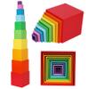 TOWO Wooden Stacking Boxes Rainbow Colours-Nesting and Sorting Cups Blocks for Toddlers-Stacking Cubes Educational Learning Toys for 2 Years Old Montessori Materials view 1