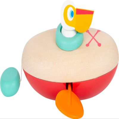 Small Foot 11654 Wooden Pelican, Wind-up Toy for The Water, for Children Aged 24+ Months