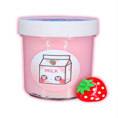 Strawberry Milk Scented Slime for Kids Ages 8+ Thick & Glossy Handmade Slime with Strawberry Charm Soft, Stretchy, ASMR Toy 4oz - Hoshimi Slimes