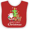 inktastic Baby's 1st Christmas with Santa Reindeer and Tree Baby Bib Red and White 383e4 view 1