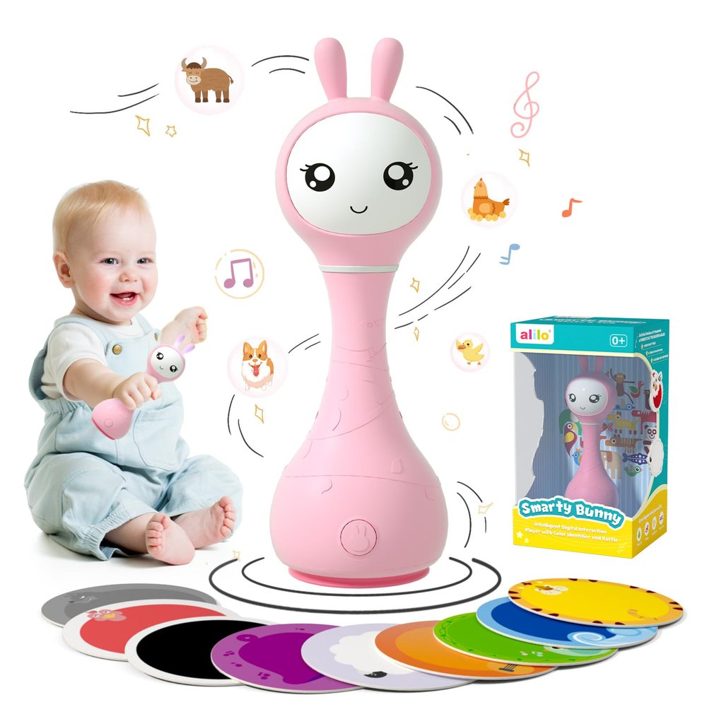 alilo Smarty Bunny Baby Rattle Musical Light Up Toys, Infants Newborns Baby Toys 0-3-6-12-18-24 Months,1 Year Old Boy Girl Gifts, 4 Music Modes and Color Recognition Function with 9 Color Card