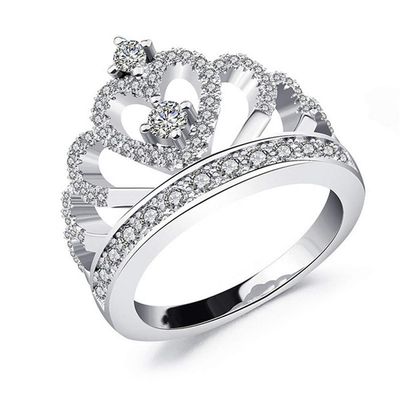 Grandiy Elegant Princess Crown Rings Zircon Finger Rings Simulation Crystal Wedding Finger Rings,Silver 8,57mm