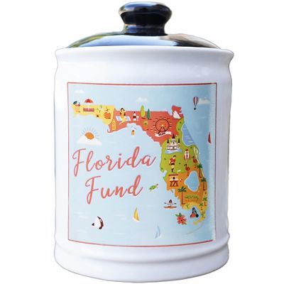 Cottage Creek Jars - Vacation Gifts, 6" Ceramic Florida Fund Piggy Bank, Florida Vacation Candy Jar, Florida Gifts, Travel Accessories, Wedding Gifts
