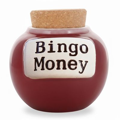 Cottage Creek Bingo Money Jar 6 Red Ceramic Piggy Bank for Adults, Funny Coin Jar, and Bingo Accessories Storage Perfect for Home Dcor, Gifts for Women, Men and Bingo Lovers of All Ages