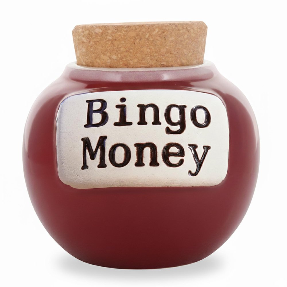 Cottage Creek Bingo Money Jar  6 Red Ceramic Piggy Bank for Adults, Funny Coin Jar, and Bingo Accessories Storage  Perfect for Home Dcor, Gifts for Women, Men and Bingo Lovers of All Ages