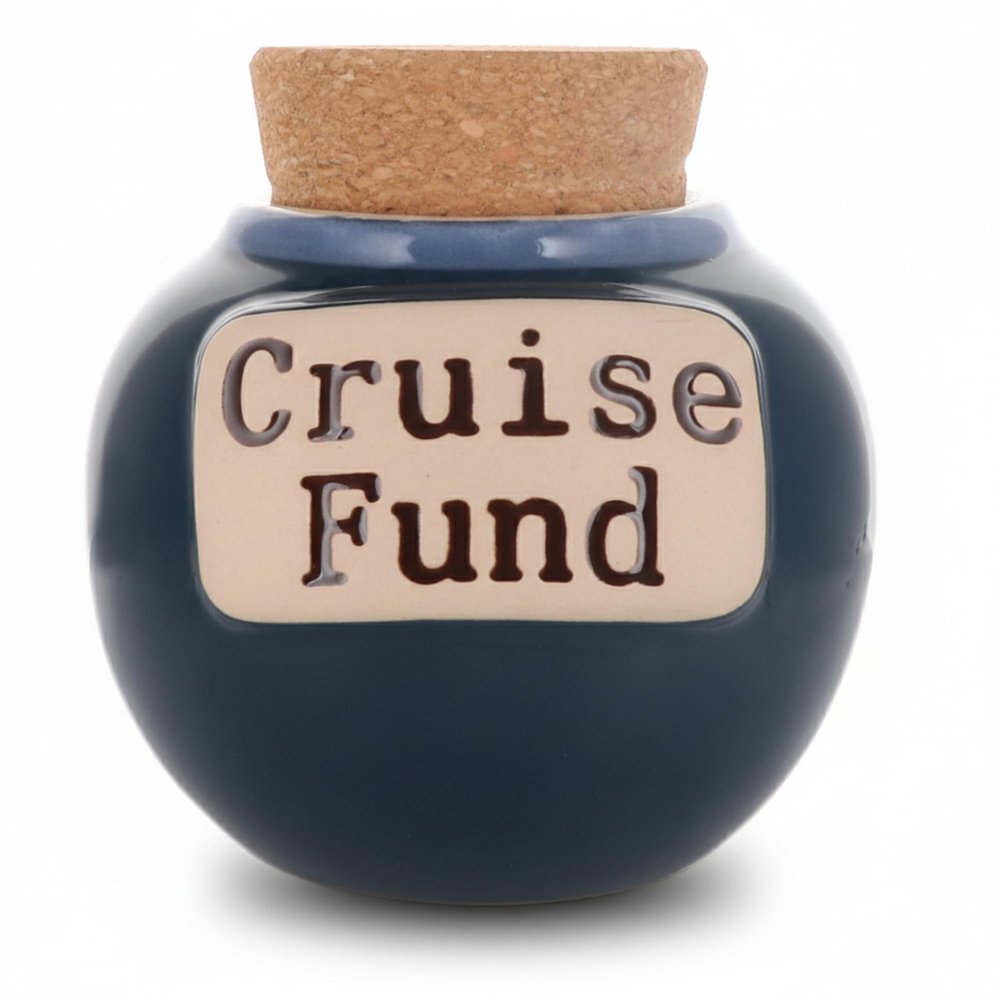 Cottage Creek Jars | Cruise Fund Piggy Bank for Adults, Travel Essentials Vacation Money Jar for Women, Men, Couples | Ceramic Travel Fund Bank, 6-Inch Cruise Essentials Jar
