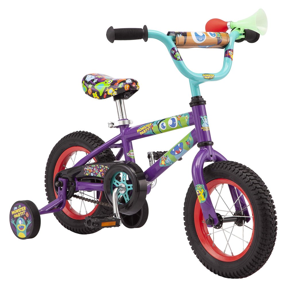 Pacific Funny Monsters Character Kids Bike for Boys and Girls, Ages 3-5 Year Old, 12-Inch Wheels, Steel Frame, Coaster Brakes, Adjustable & Quick Release Seat, Purple