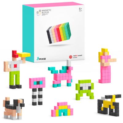 PIXIO-200 - Tiny Magnetic Blocks Building Toy in Pixel Art Style with Free App - 5/16" Plastic Cubes with 6 Magnets Inside - Open Ended Toy - Ages 6+