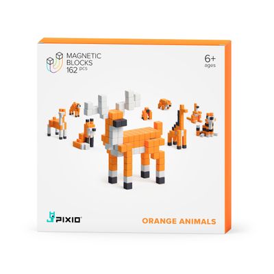 PIXIO Magnetic Cubes - Orange Animals - Building Toys in Pixel Art Style - Animal Figures - Arts and Crafts Kids Toys - Building Blocks - Learning Toys - 162 pcs