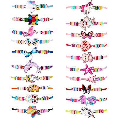 BBTO 20 Pcs Girl Friendship Colorful Bracelets Set Kids Rainbow Party Favors Easter Basket Stuffers Unicorn Animal Pendant Owl Cat Cute Adjustable Bracelets for Girls Women Valentine Easter Gift