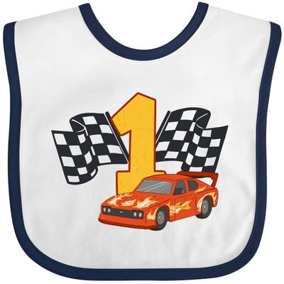inktastic Number 1 Race Car Baby Bib White and Navy 3b71e