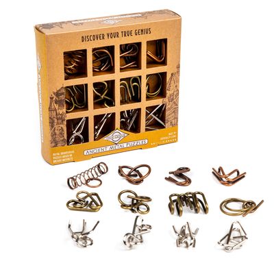 Ancient Metals 12-Piece Metal Puzzle Set  Brain Teaser Disentanglement Puzzles for Adults & Teens, Logic Game Gift for Men, Stress Relief Desk Toys, Unique Metal Mind Challenges