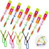 Rocket Slingshot Flying with LED Lights Glow The Dark Party,12 Launchers + 12 LED Helicopters,Slingshot Amazing Arrow Helicopter Glow Supplies for Kids (24 Pieces) view 1