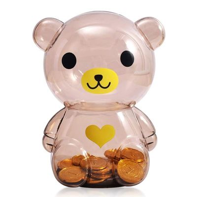 DreamsEden Cute Bear Piggy Bank, Small Plastic Money Coin Box Saving Pot, 5.9''H