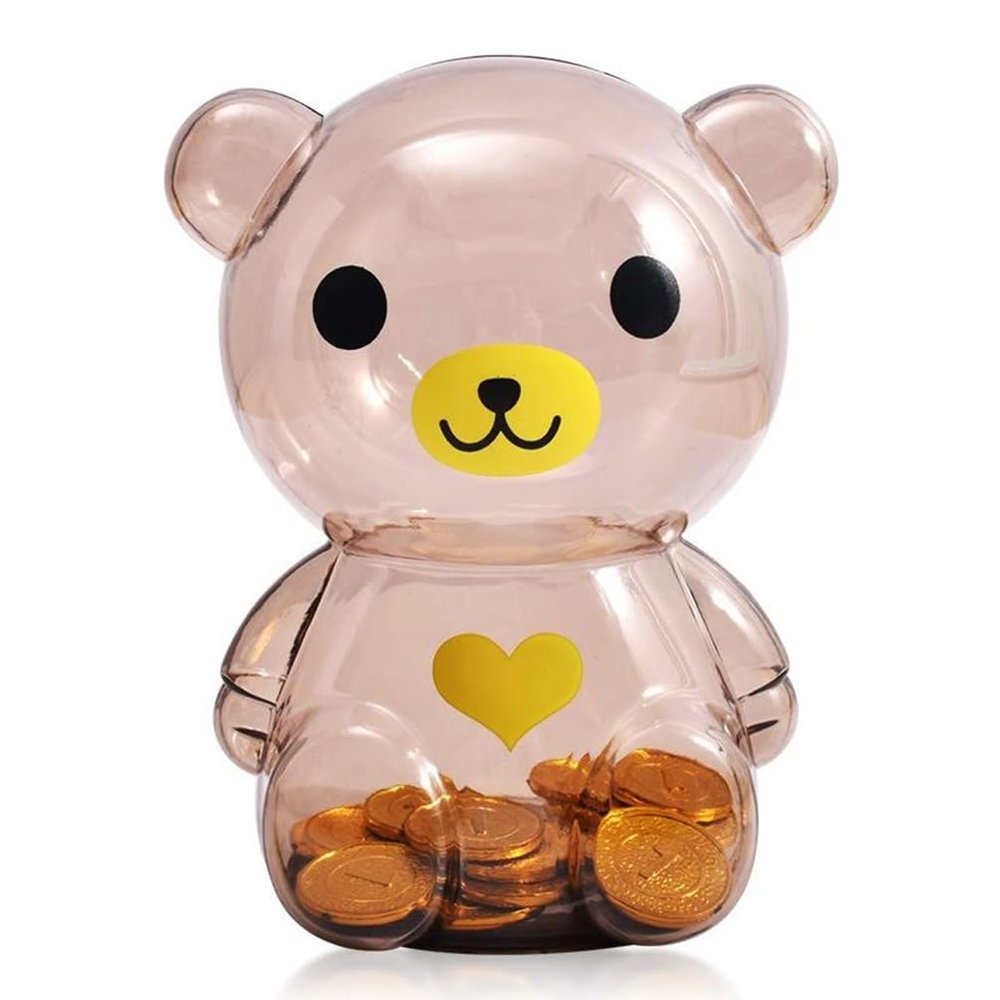 DreamsEden Cute Bear Piggy Bank, Small Plastic Money Coin Box Saving Pot, 5.9''H