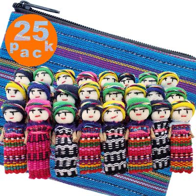 52 24 Super Cute Worry Dolls + 1 Free Guatemalan Fabric Bag Guatemala Dolls - Mayan - Worry People - Muecas Quitapenas - Trouble - Anxiety - (1.5 in)