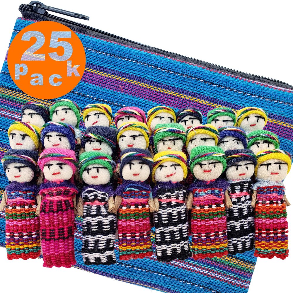 52 24 Super Cute Worry Dolls + 1 Free Guatemalan Fabric Bag Guatemala Dolls - Mayan - Worry People - Muecas Quitapenas - Trouble - Anxiety - (1.5 in)