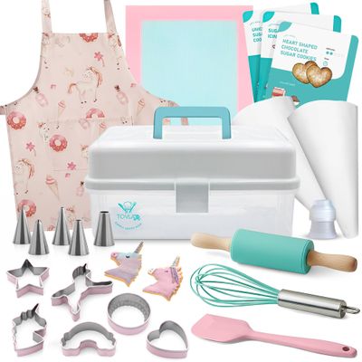 Tovla Jr. Kids Baking Gift Set with Storage Case - Unicorn Baking Gift Set for Kids-Real Cooking Utensils for Cookie, Cupcakes and Decorating
