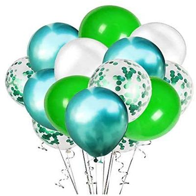 24PCS Jungle Safari Dinosaur Balloons Theme Party Supplies- Green White Latex Balloons with Green Confetti Balloon Ideal for Baby Shower Summer Party Pool Hawaiian Boy Birthday Engagement Wedding
