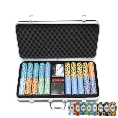 HAN'S DELTA Monte Carlo Poker Club Chip Set 14 Gram for Texas Hold'em, Blackjack, Casino Gambling with Black ABS Case, Cards, Dealer Button (Choose 300 or 500 Chips Set) (500 Chips Set)