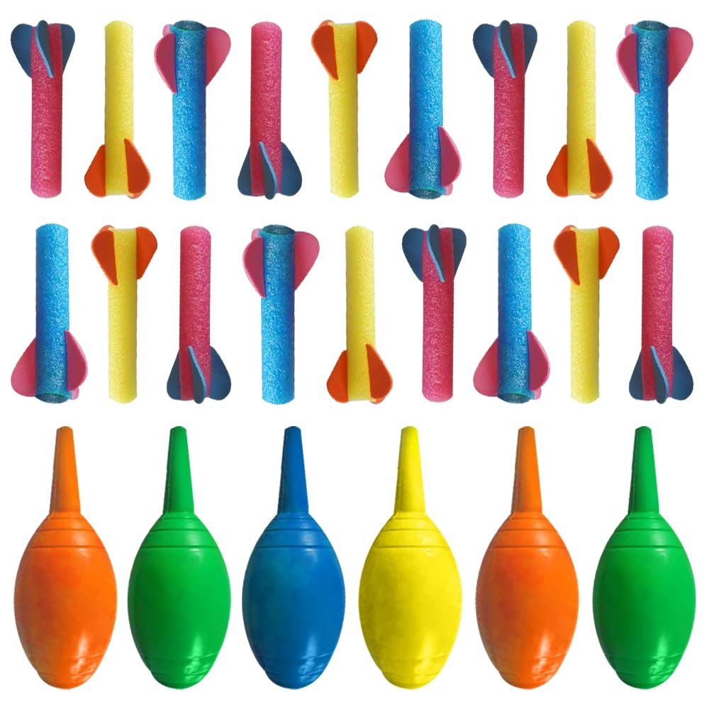 ArtCreativity Foam Rocket Blasters 18 Rockets and 6 Squeeze Launcher, Assorted Colors, High Flying, Fun Summer Outdoor, Birthday, Great Goodie Bag Filler, Party Favors Prizes, Easter Toys for Kids