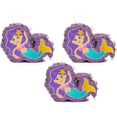 Blue Panda Mini Mermaid Piata - Vibrant Tissue Paper Design for Mermaid Party Favor, Construction & Party Decoration - Easy-Fill Design & Mini Sea Pinata - Pack of 3, 8 x 5 x 2.5 in