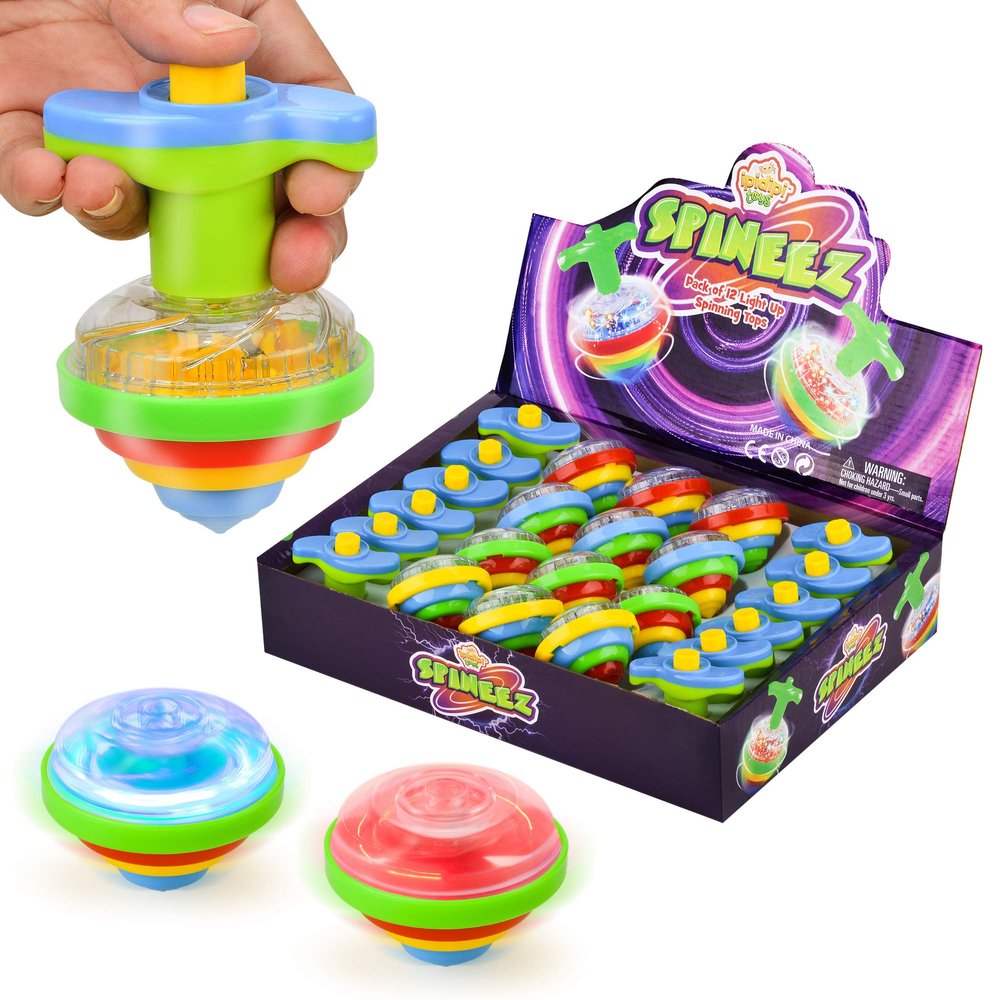 IPIDIPI TOYS Spineez Light Up Spinning Tops  12-Pack LED Spinner Toys, Easter Basket Stuffers for Kids, Birthday Party Favors, Goodie Bag Stuffers, School Prizes for Boys & Girls  Blue