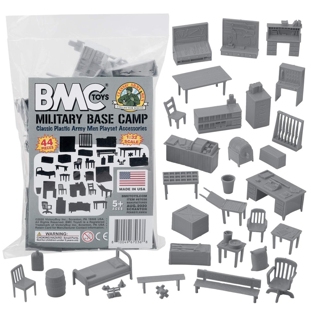 BMC Classic Marx Military Base Camp - 44pc Plastic Army Men Playset Accessories