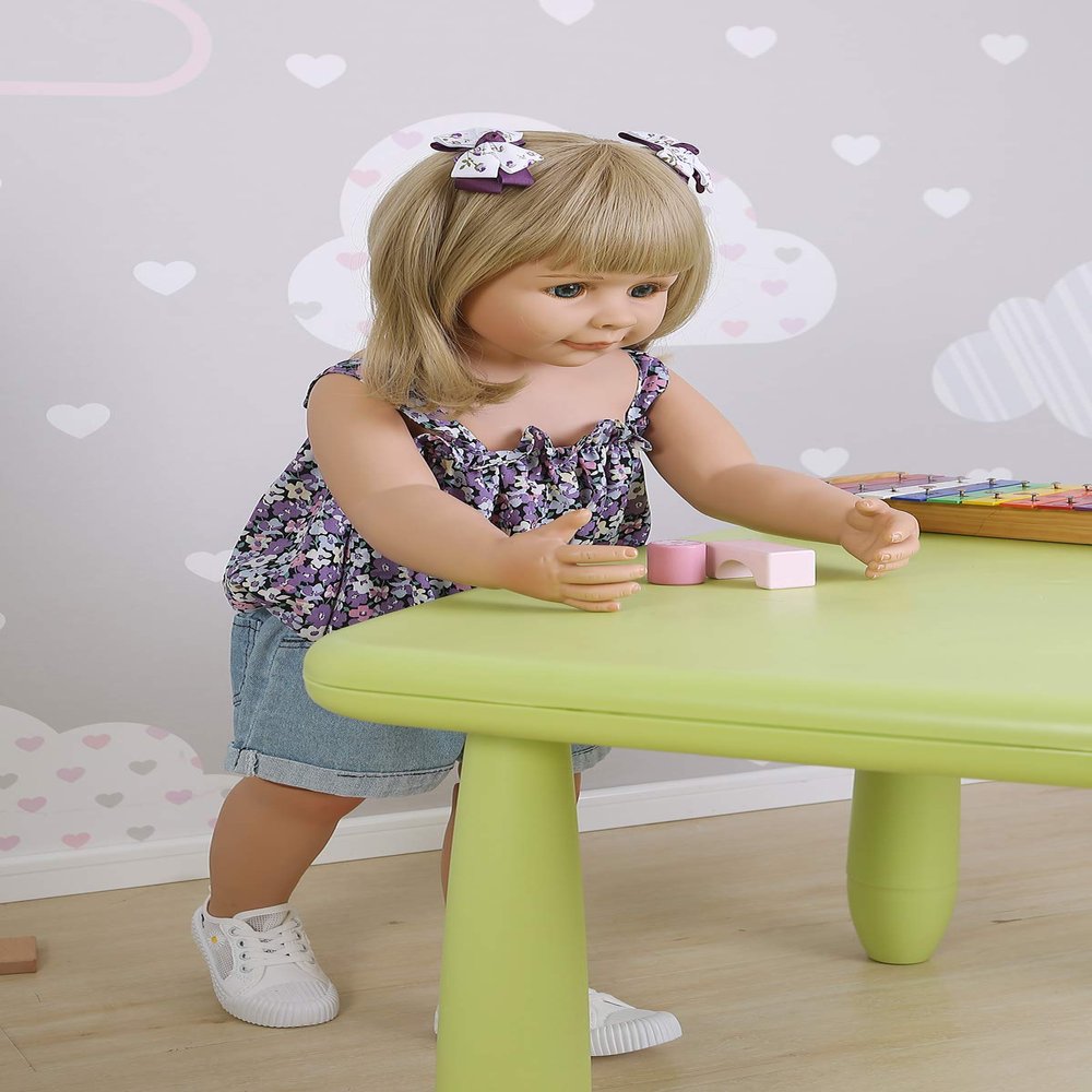 34inch87cm Reborn Toddler Dolls,Huge Baby Full Body Hard Vinyl Girl Realistic Anatomically Correct+ Short Blond Hair Model Collectible Great Qualtity (3)