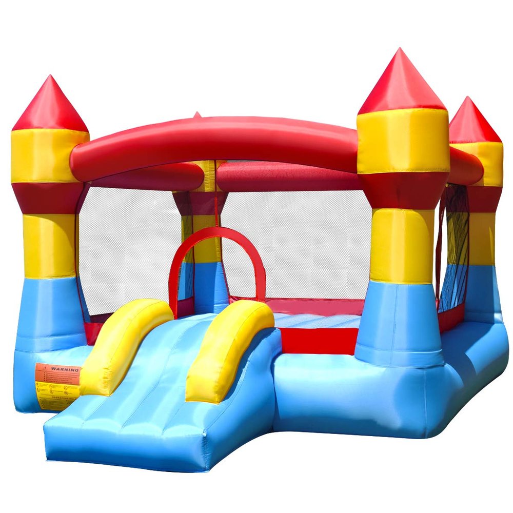 HONEY JOY Inflatable Bounce House, Kids Jump n Slide Bouncer for Wet & Dry, Carry Bag, Repairing Kit, Stakes, Indoor & Outdoor Blow Up Jumping Bouncy Castle for Backyard(Without Blower)