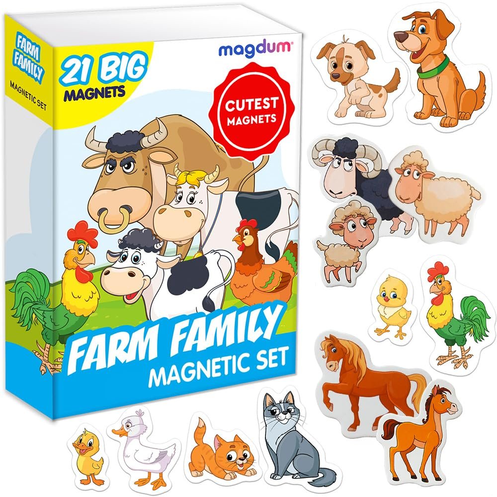 Fridge Magnets for Toddlers - Magdum - 21 Farm Family Magnets for Fridge - Cute Magnetic Animals for Children  Safe Magnet for Refrigerator - Learning Toy Set - Baby Educational Gift