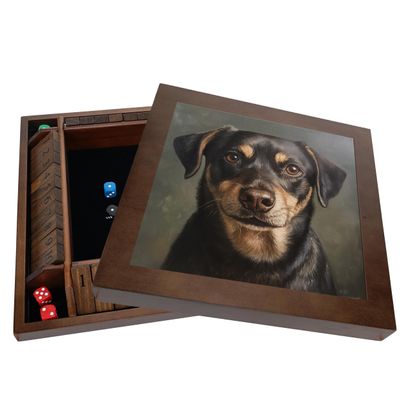 WE Games Custom Image Printed 4 Player Shut The Box Game with Lid, Walnut Stained Wood, Large Coffee Table Size 14 Inches, Personalized Dice Board Games, Perfect for Home or Bar