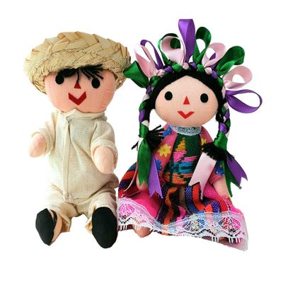 ALKIMIA INC Mexican Handmade Traditional Rag Couple Dolls - 7 inches - Pink & White