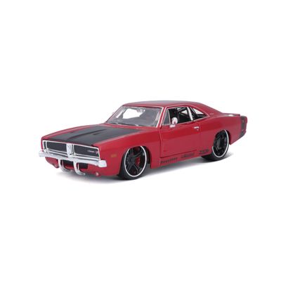 1969 Dodge Charger R/T Red Metallic with Black Hood and Black Stripes Classic Muscle 1/25 Diecast Model Car by Maisto