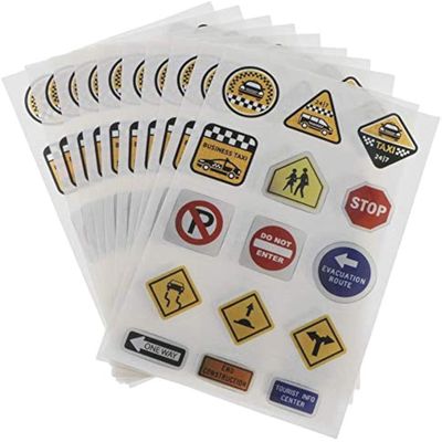 10 Sheets Road Sign Stickers DIY Traffic Play Stickers to Develop Your Kids Imagination and Memory - B